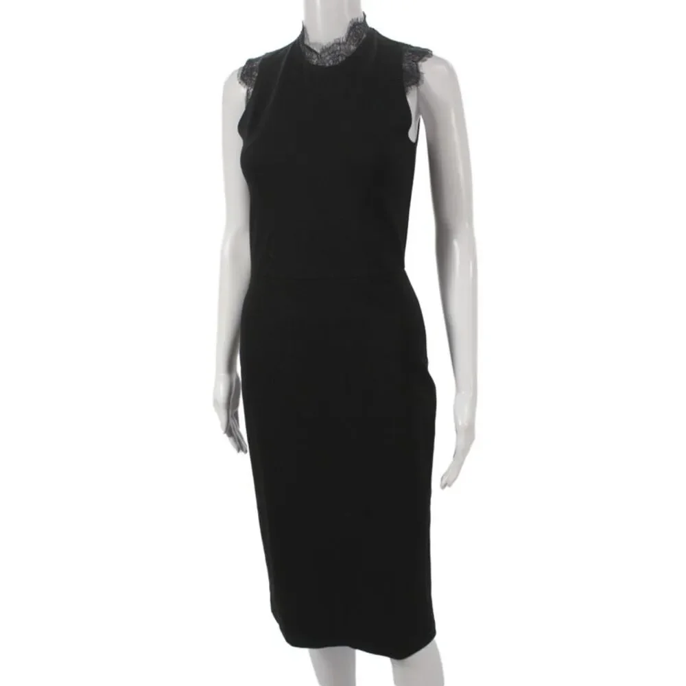 Amanda Uprichard Womens Sheath Dress Black Mock Neck Sleeveless Mid-Calf Size S
